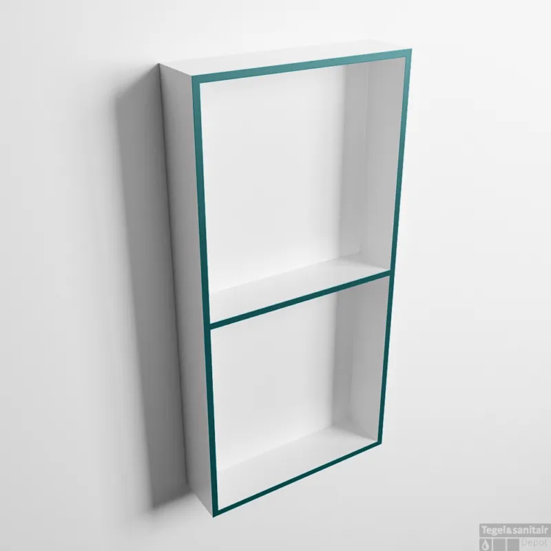 Hete Deal MONDIAZ EASY Nis 59,5x29,5cm in solid surface kleur Smag Talc. 2 vakken geschikt voor in- of opbouw