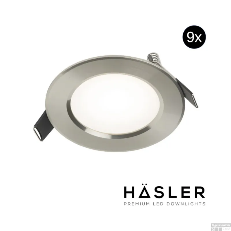 Finale Uitverkoop Inbouwspot Häsler Comarruga Incl. Fase Aansnijding Dimbaar 9.2 cm 4 Watt Helder Wit RVS Set 9x