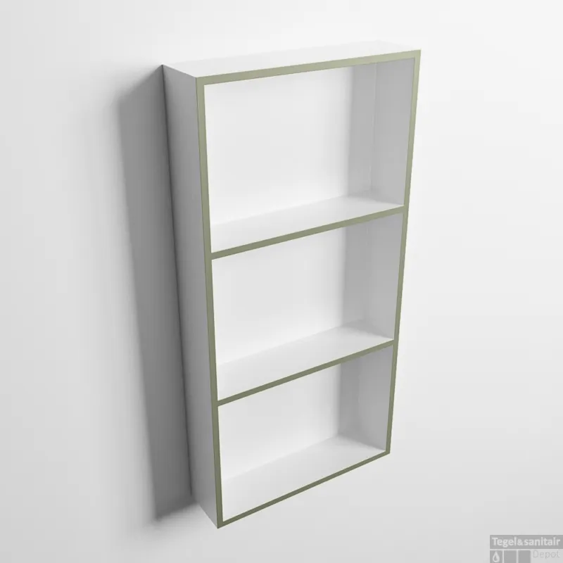 MONDIAZ EASY Nis 59,5x29,5cm in solid surface kleur Army Talc. 3 vakken geschikt voor in- of opbouw Populair
