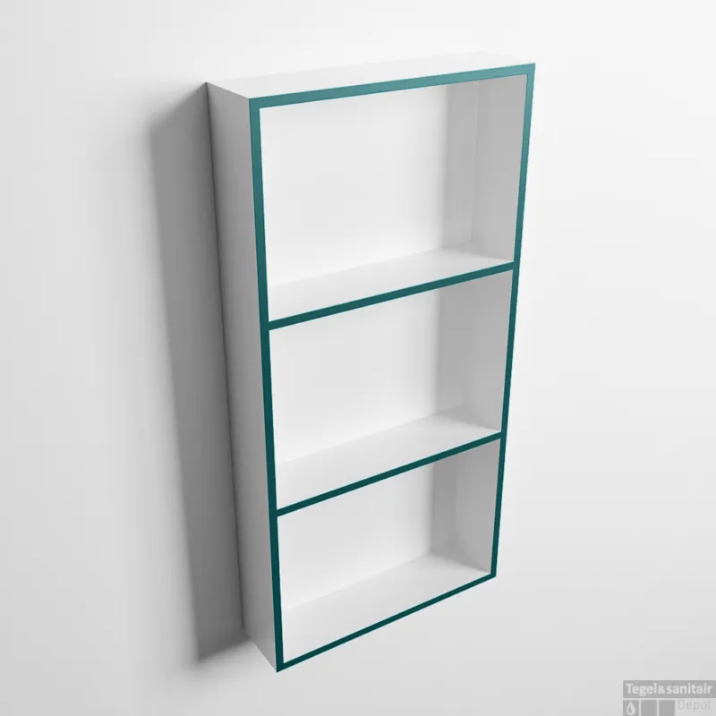 Beperkt Aanbod MONDIAZ EASY Nis 59,5x29,5cm in solid surface kleur Smag Talc. 3 vakken geschikt voor in- of opbouw