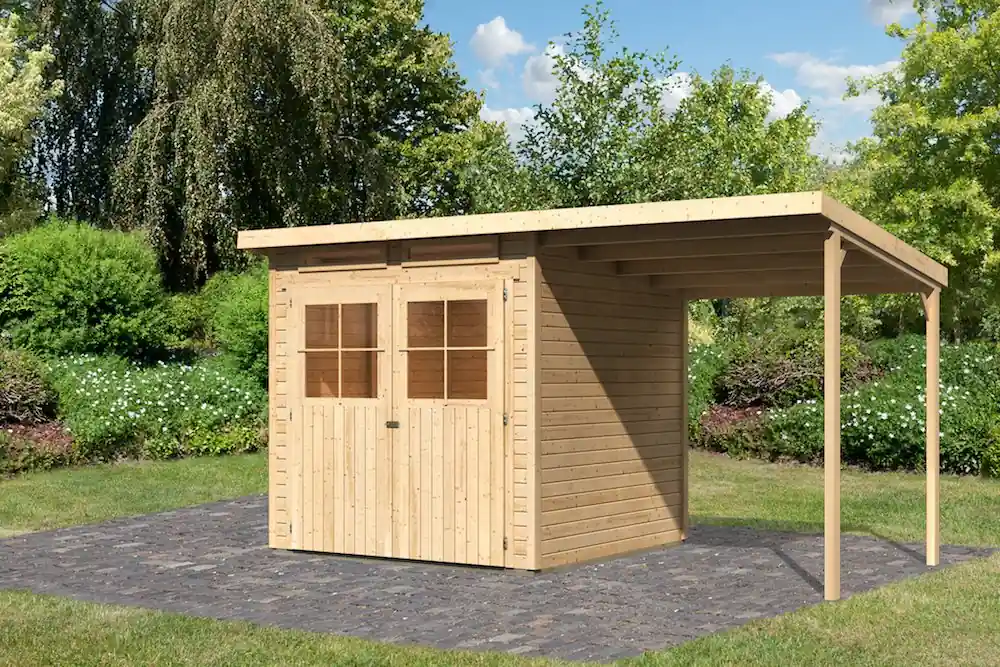 Shop Nu Tuinhuis Glucksburg 3 Karibu met overkapping 415x236x220cm Wanddikte 19mm