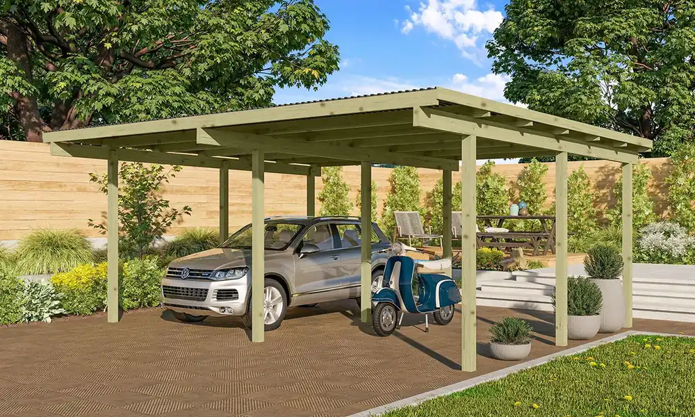 Houten Carport Dubbel 1 Karibu 563x490x229cm Snelle Levering