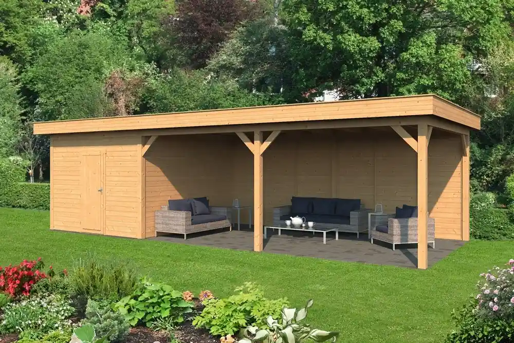 Overkapping plat dak Oslo XL Type 7 Douglas Geschaafd 990 x 430 x 272 cm - Blanke Wanden Favoriet