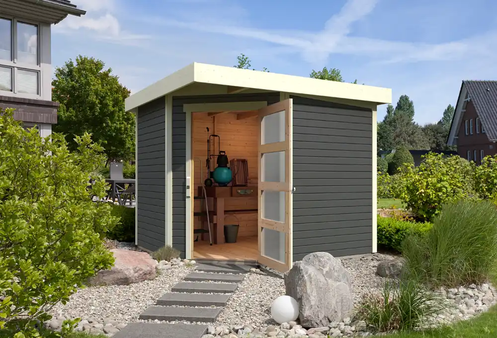 Tuinhuis Schwandorf 3 Karibu Terragrijs 242x238x218cm Wanddikte 19mm Tijdelijk Beschikbaar