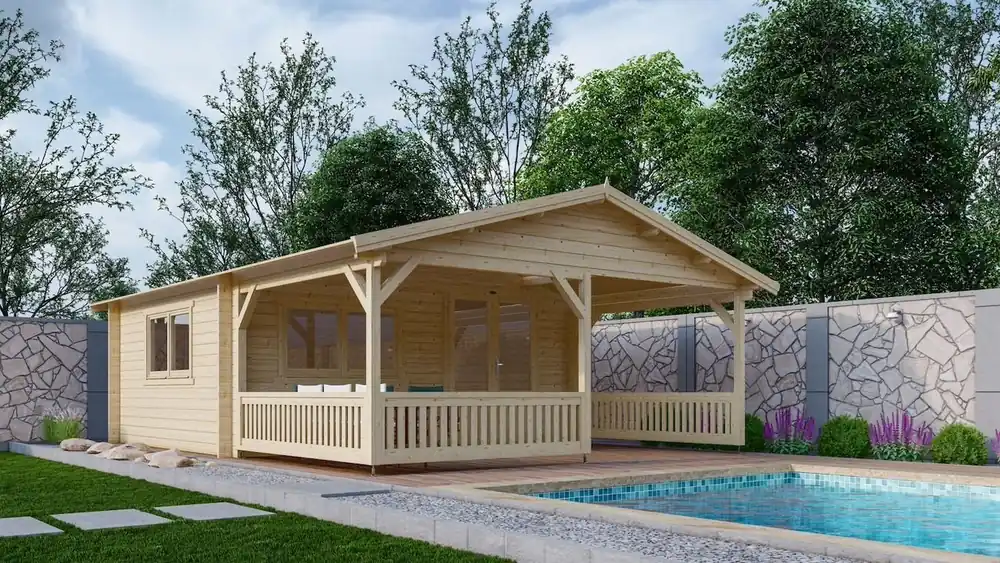 Blokhut 5x4+3 Interflex 540x745x280cm met Veranda 300 cm Wanddikte 50 mm Premium
