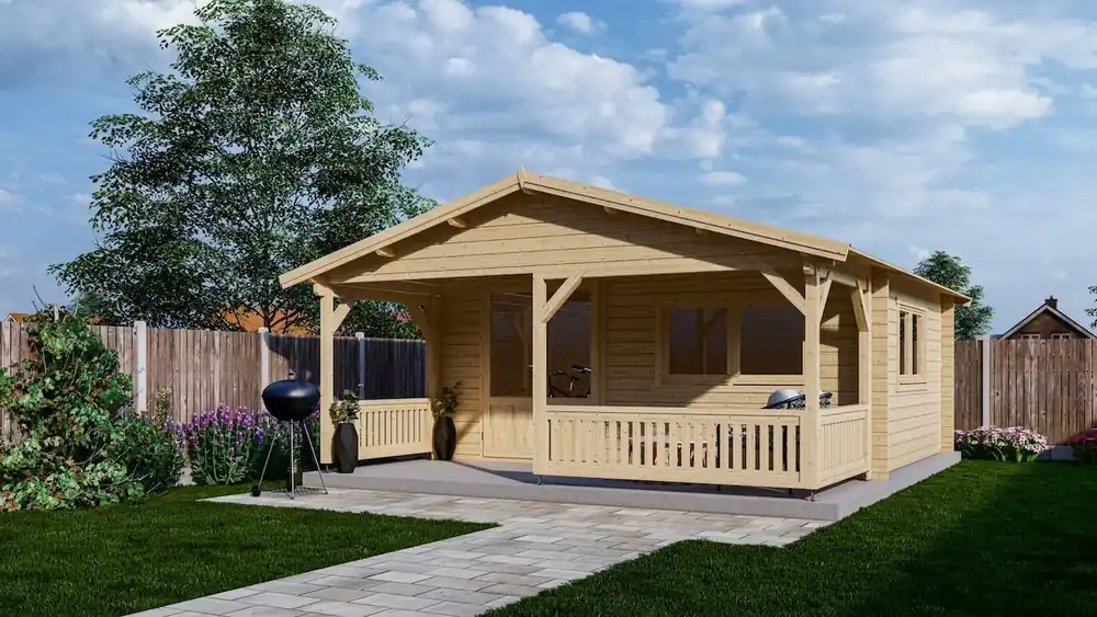 Blokhut 5x4+2 Interflex 540x645x280cm met Veranda 200 cm Wanddikte 50 mm Rechtstreeks Van De Fabrikant