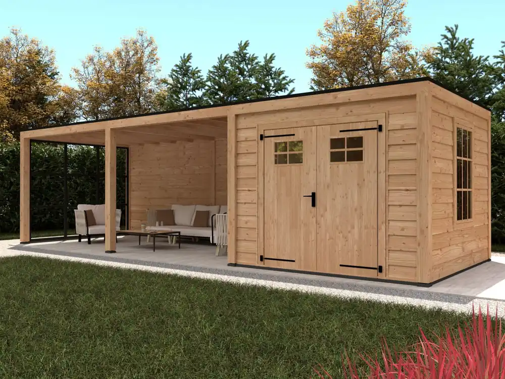 Alleen Vandaag Overkapping met Plat Dak 1400x376cm Stavanger XL Type 4 Onbehandeld