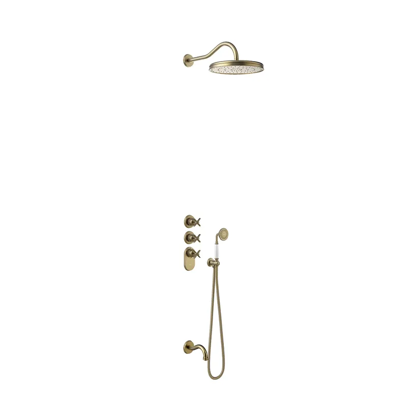 Veilige Betaling Badkraan Tres Clasic Thermostatisch Inbouw Incl. Regendouche 3-wegs Verouderd Messing Mat