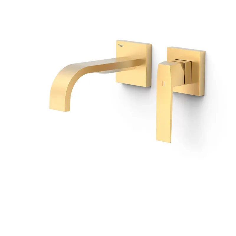 Wastafelmengkraan Inbouw Tres Slim Exclusive 2 Delen Lange Gebogen Uitloop en Hendel Mat Goud Flitsaanbieding