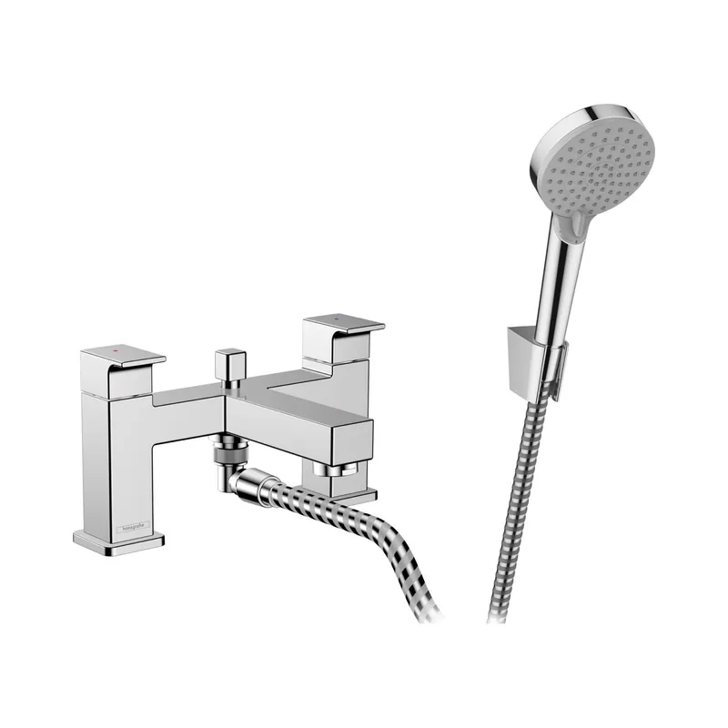 Badrandmengkraan HansGrohe Vernis Shape 2-Gats met Stopkraan en Vernis Blend Handdouche Vario Chroom Beperkte Voorraad