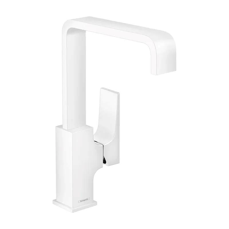 Wastafelmengkraan Metropol HansGrohe Eengreeps 230 met Rechte Greep en Push-Open Afvoer Mat Wit Koopje