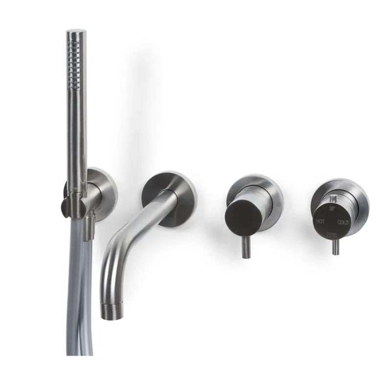 Badkraan Inbouw Bongio Squadra Thermostatisch 22 cm Uitloop met Handdoucheset en 2-Weg Omstel RVS Populair