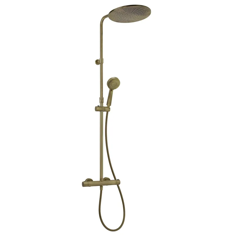 Lage Kosten Opbouw Regendouche Salenzi Giro Thermostatisch 30cm en 3 standen Handdouche Gegalvaniseerd Geborsteld Messing Goud