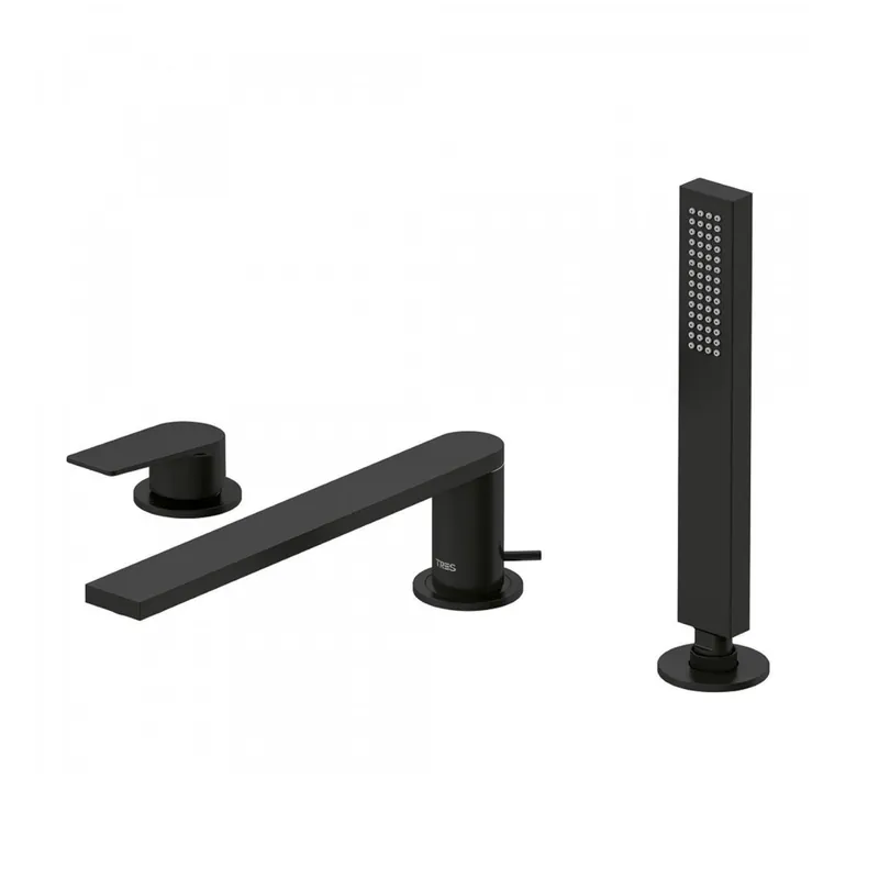 Voordeelprijs Badrand Mengkraan Tres Project met Handdouche 23x6.2 cm Rond Mat Zwart