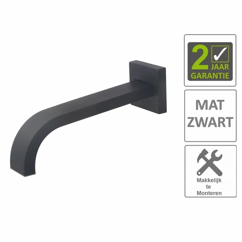 AQS Wastafelkraan Uitloop Vierkant 22 cm Mat Zwart Gecertificeerd
