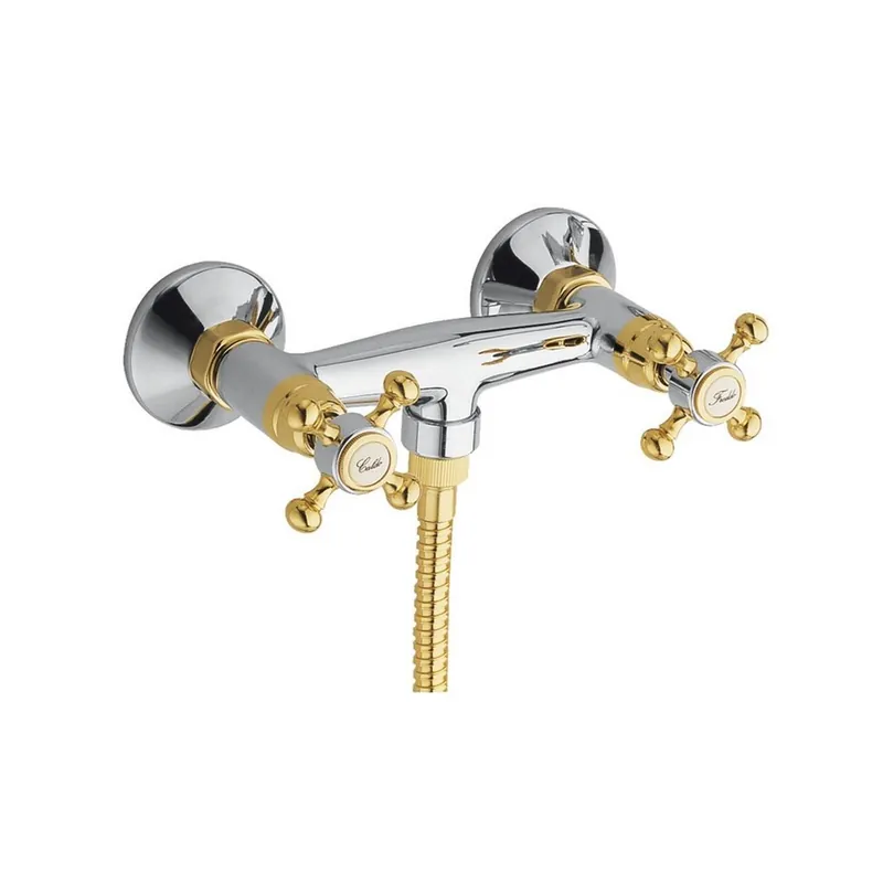 Koop Vandaag Opbouw Douchekraan Sapho Antea Mengkraan 2-knop Klassiek Chroom / Goud