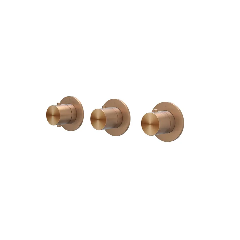 Afbouwdeel IVY Concord Inbouwthermostaat 2 Stopkranen Symmetry Met Ronde Rozetten RVS316 Geborsteld Mat Koper PVD Veilige Betaling