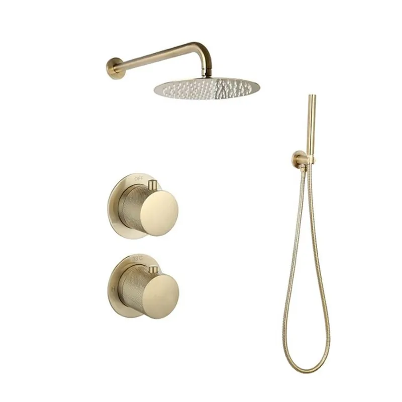Fabrieksprijs Regendoucheset Inbouw Sanilux Hops Met Box Thermostaat Douchekop 25 cm Goud Geborsteld