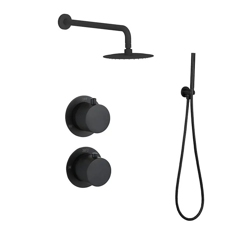 Regendoucheset Inbouw Sanilux Hops Met Box Thermostaat Douchekop 25 cm Met Geribbeld Knop Mat Zwart Rechtstreeks Van De Fabrikant