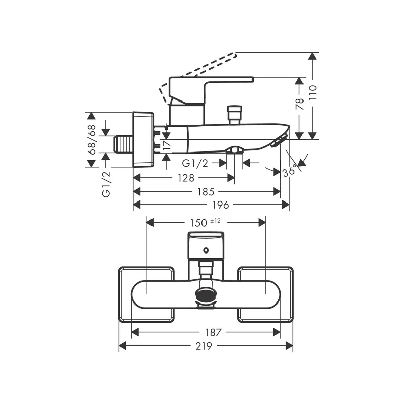 Beperkt Aanbod Badmengkraan Opbouw HansGrohe Vernis Shape Eengreeps Met 2 Flow Rates Chroom