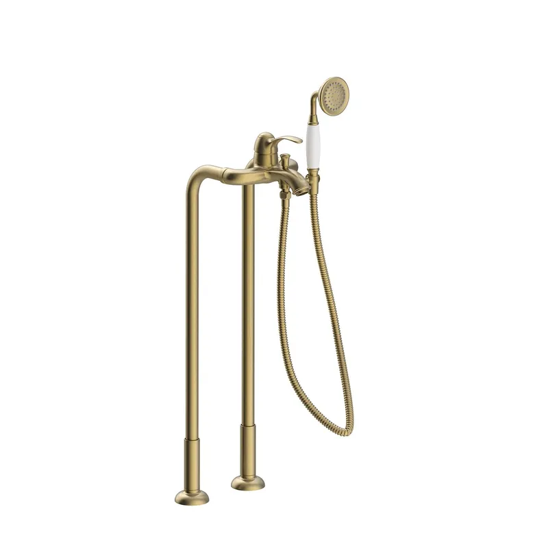 Snelle Levering Badmengkraan Tres Clasic Vrijstaand 1 Hendel Incl Handdouche Verouderd Messing Mat