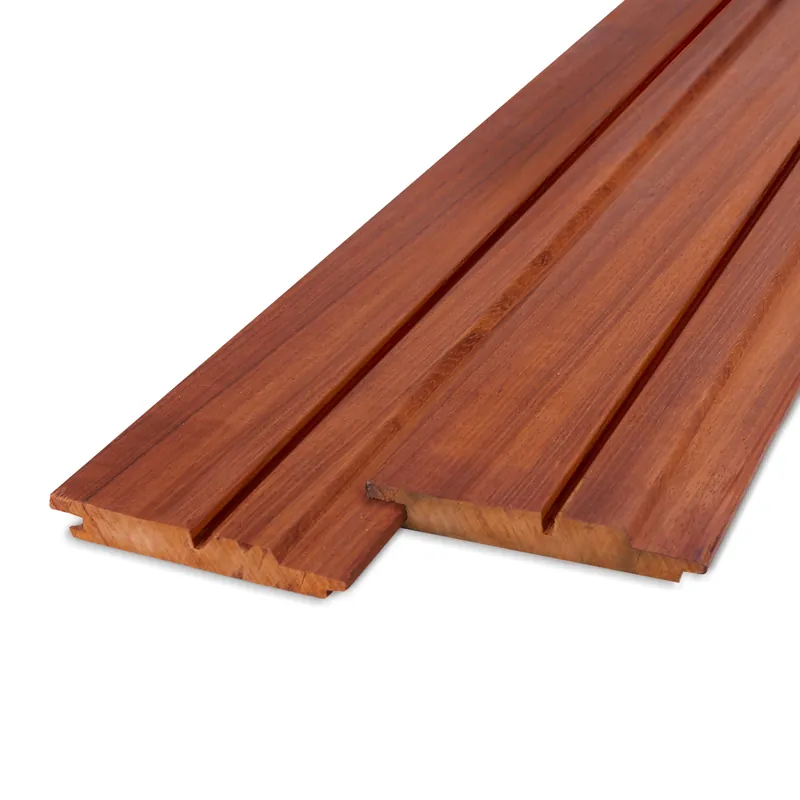 hardhout - rabat Padoek dubbel blokprofiel (70/30) (mes en groef) - 21x115 mm - geschaafd - blokprofiel (T&G) - padouk hardhout AD 20-25% - Padouk dubbel blokprofiel (70/30) (mes en groef ) - 21x115 mm - geschaafd: 105 cm Beperkt Aanbod