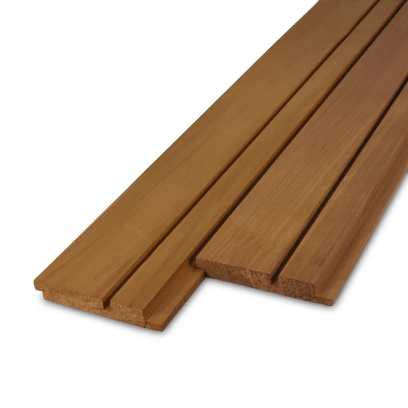 thermo - rabat Thermo ayous dubbel blokprofiel (70/30) - 21x125 mm - geschaafd - blokprofiel - thermisch gemodificeerd ayous hout KD 8-12% - Thermo ayous dubbel blokprofiel (70/30) - 21x125 mm - geschaafd: 245 cm Shop Nu