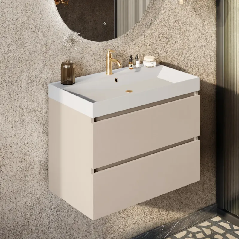 Must-Have Fontana Kolo wastafelmeubel warm linnen 80cm mat witte wastafel 1 kraangat