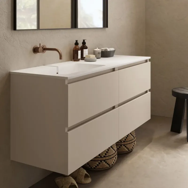 Gereduceerde Prijs Fontana Cosmos badmeubel 120cm met wastafel links zonder kraangat warm linnen