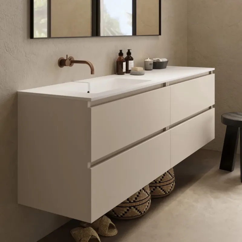 Aanbieding Fontana Cosmos badmeubel 160cm met wastafel links zonder kraangat warm linnen