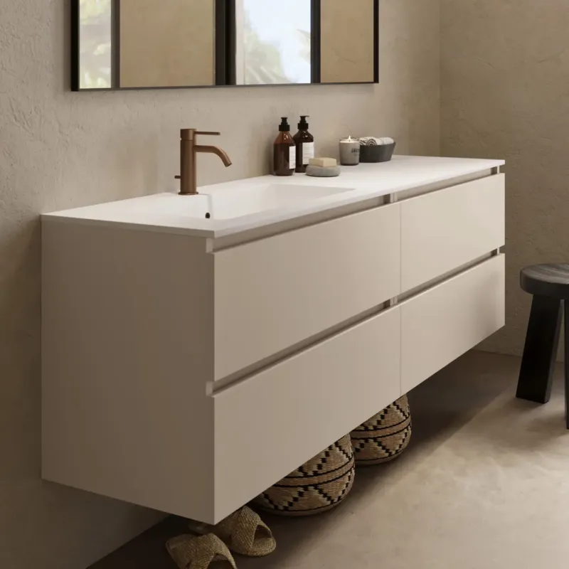 Snelle Levering Fontana Cosmos badmeubel 160cm met wastafel links en kraangat warm linnen