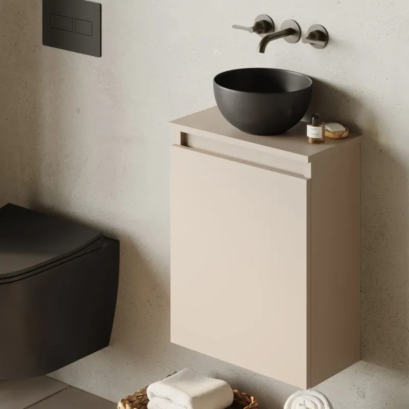 Fontana Bano toiletmeubel warm linnen 40x22cm met mat zwarte waskom Op = Op