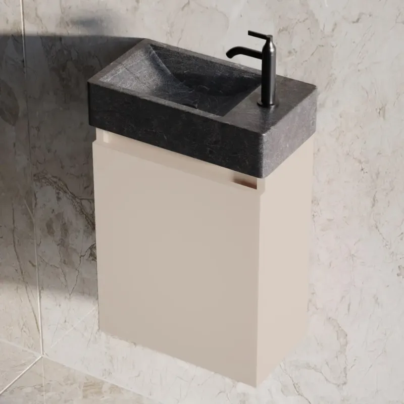 Fontana Recto toiletmeubel warm linnen 40x22cm met natuurstenen fontein rechts Op = Op