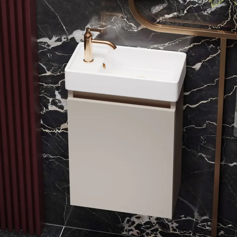 Actieprijs Fontana Bano toiletmeubel warm linnen 40x22cm met glans witte fontein