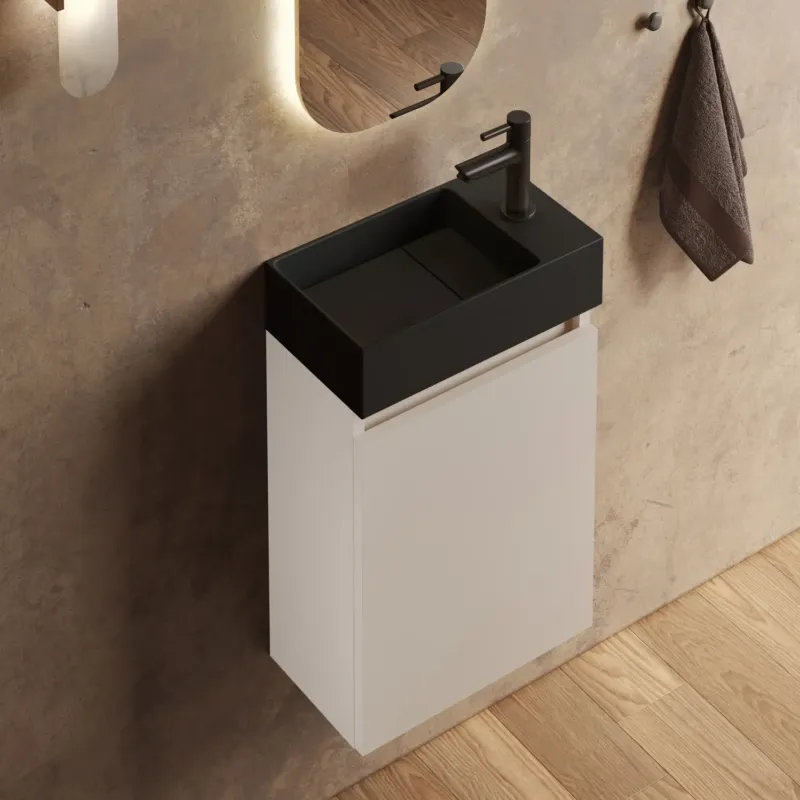 Seizoensaanbieding Fontana Itsie toiletmeubel warm linnen 40cm met fontein in mat zwart