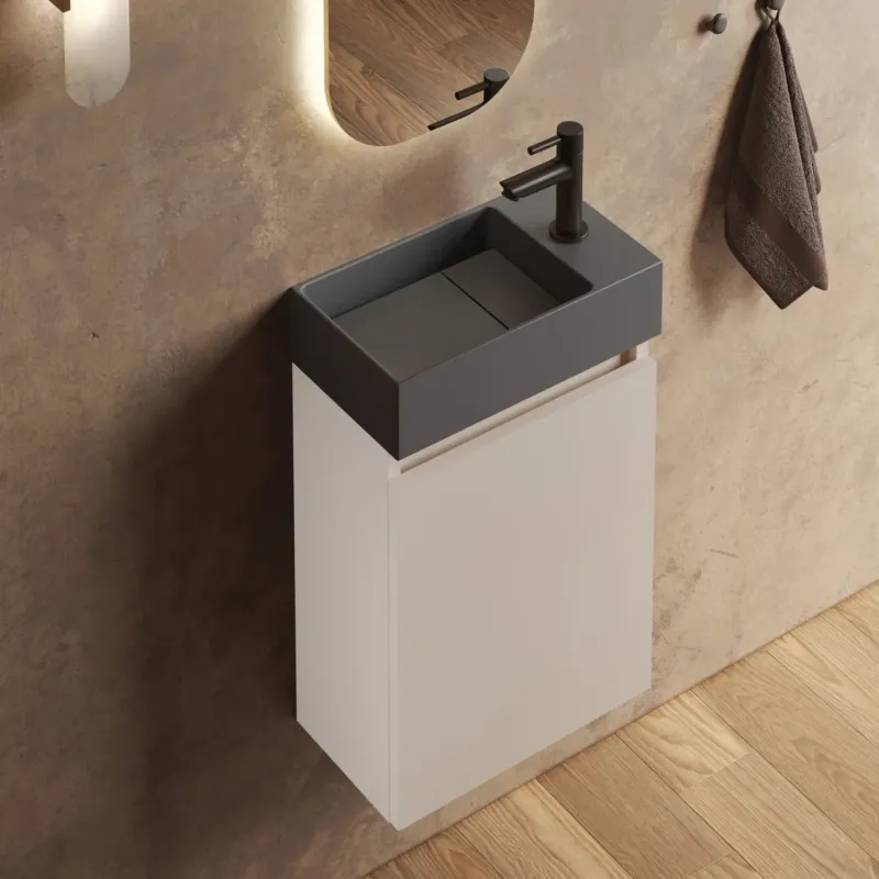 Gereduceerde Prijs Fontana Itsie toiletmeubel warm linnen 40cm met fontein in mat antraciet