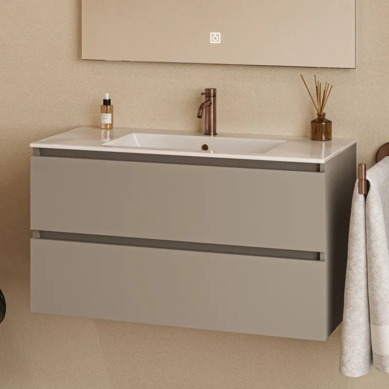 Fontana Rovigo badmeubel 100cm met witte wastafel en kraangat taupe Bestseller
