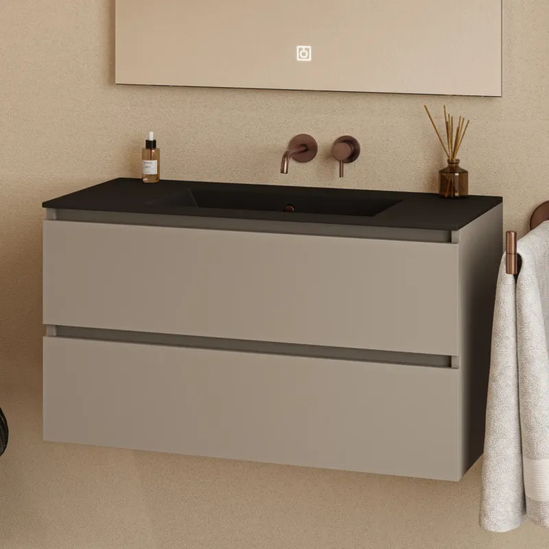 Fontana Rovigo badmeubel 100cm met zwarte wastafel zonder kraangat taupe Lage Prijs