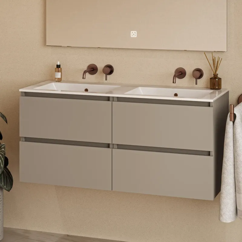Speciale Aanbieding Fontana Rovigo badmeubel 120cm met witte wastafel zonder kraangaten taupe