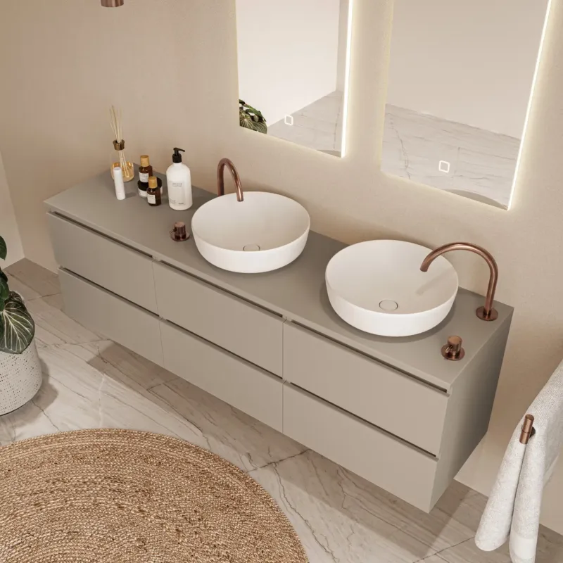 Rechtstreeks Van De Fabrikant Fontana Proma badkamermeubel 180cm zonder kommen taupe