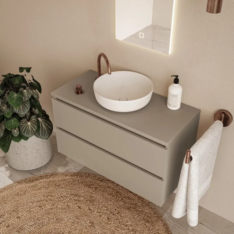 Alleen Vandaag Fontana Proma badmeubel 100cm met witte waskom taupe