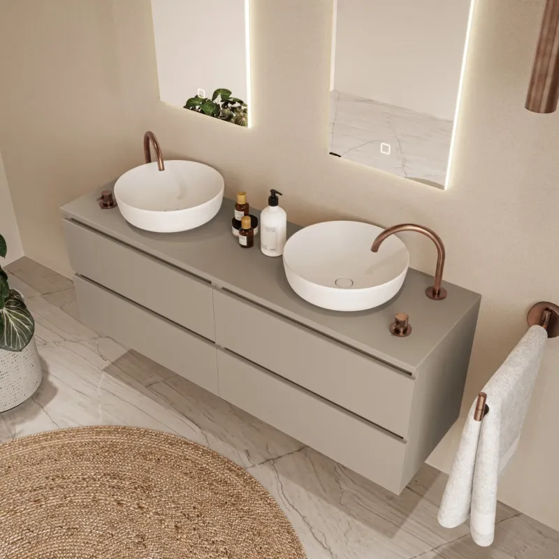 Fontana Proma badmeubel 160cm met witte waskommen taupe Dagaanbieding