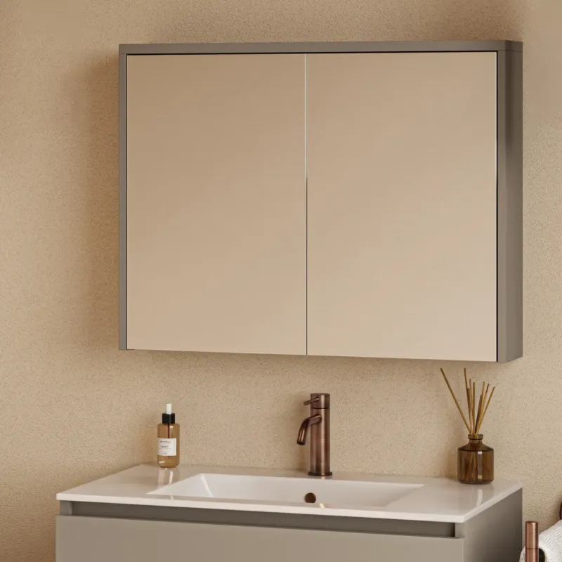 Fontana Basic spiegelkast 80cm met 2 deuren taupe Lage Prijs