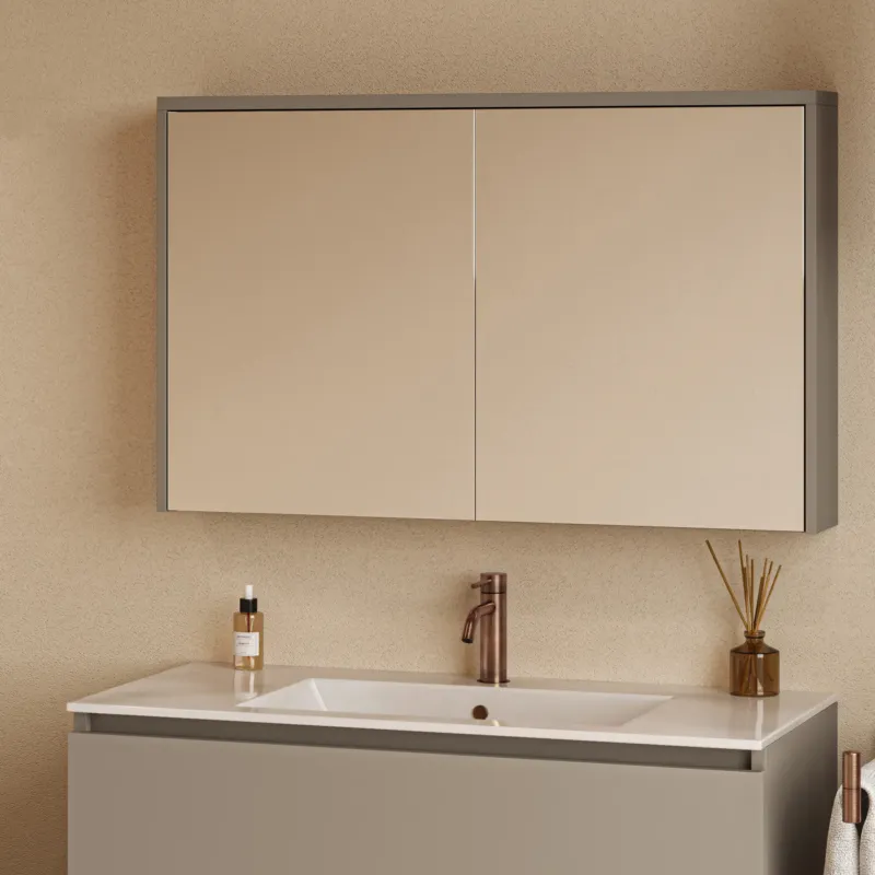 Gratis Retour Fontana Basic spiegelkast 100cm met 2 deuren taupe