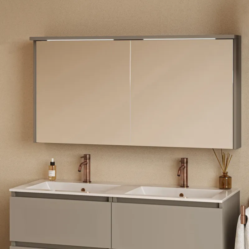Gereduceerde Prijs Fontana Grado spiegelkast met verlichting 117cm 2 deuren taupe