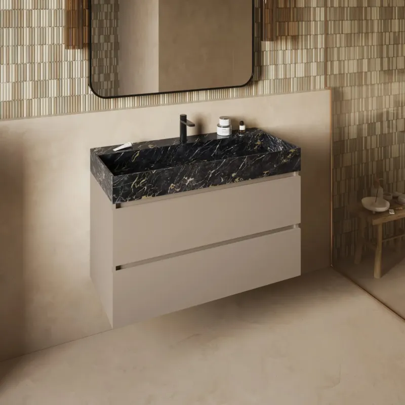 Hoge Kwaliteit Fontana Portoro Gold badkamermeubel taupe 100cm met kraangat