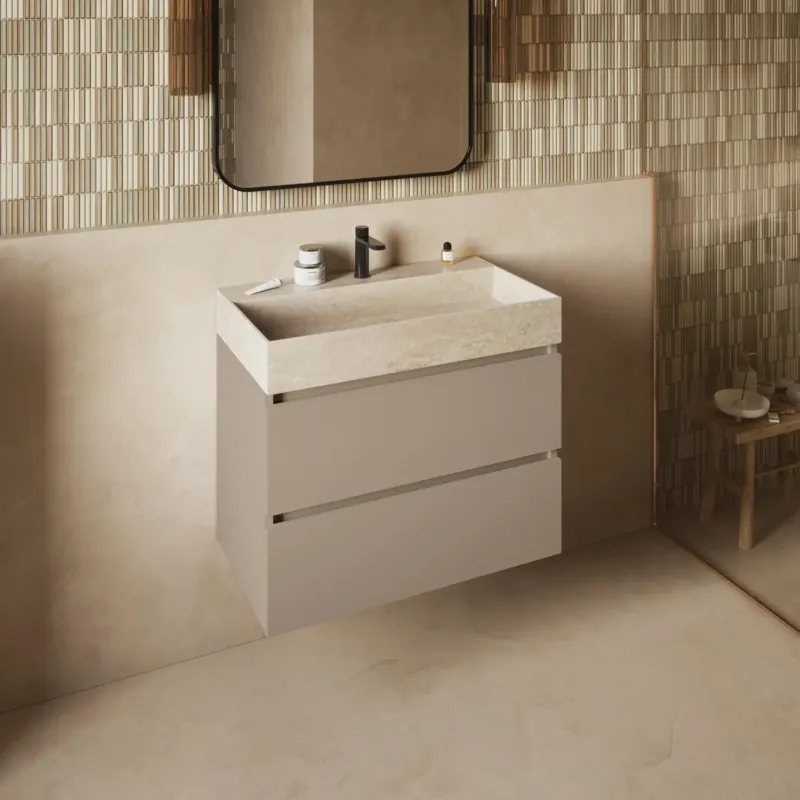 Fontana White Travertin badkamermeubel taupe 80cm met kraangat Betaalbaar