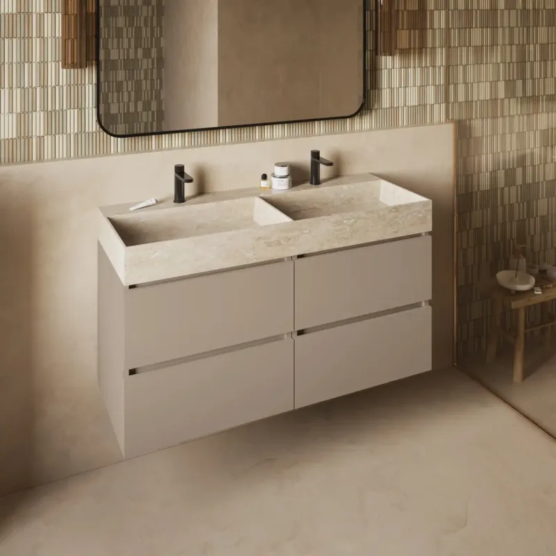 Direct Verzonden Fontana White Travertin badkamermeubel taupe 120cm met 2 kraangaten