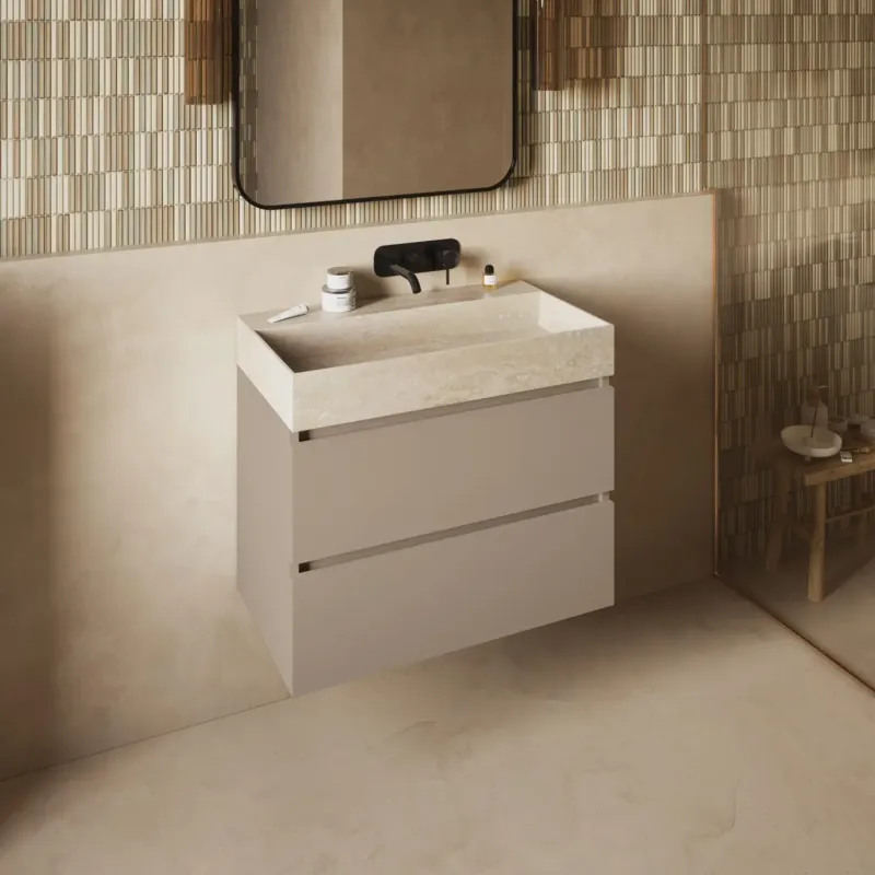 Tijdelijk Beschikbaar Fontana White Travertin badkamermeubel taupe 80cm zonder kraangat