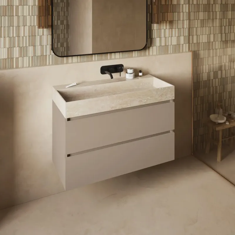 Actieprijs Fontana White Travertin badkamermeubel taupe 100cm zonder kraangat